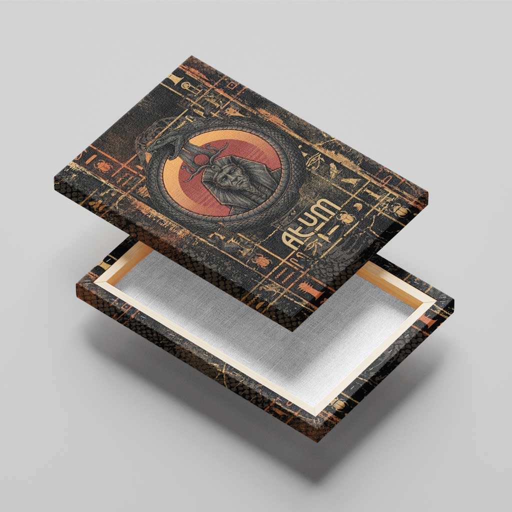 Atum Ancient Egyptian Canvas Wall Art with Dark Hieroglyph Grid, Ouroboros Serpent Ring and The Final Serpent - African Pride