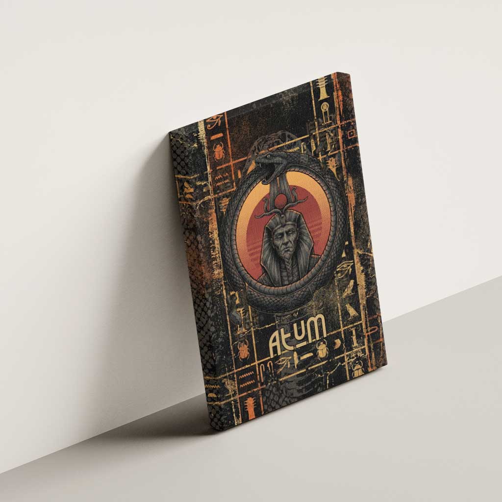 Atum Ancient Egyptian Canvas Wall Art with Dark Hieroglyph Grid, Ouroboros Serpent Ring and The Final Serpent - African Pride