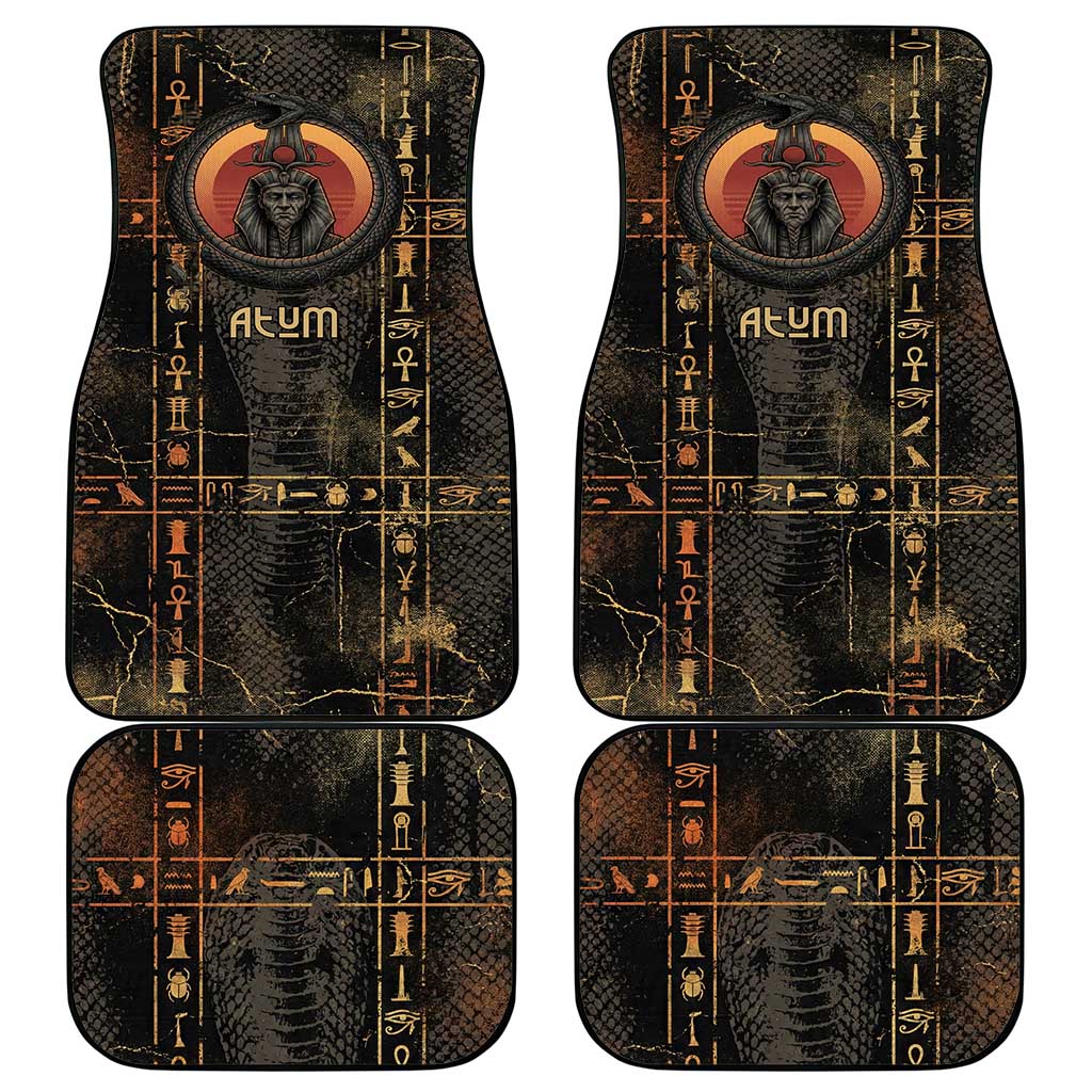 Atum Ancient Egyptian Car Mats with Dark Hieroglyph Grid, Ouroboros Serpent Ring and The Final Serpent - African Pride