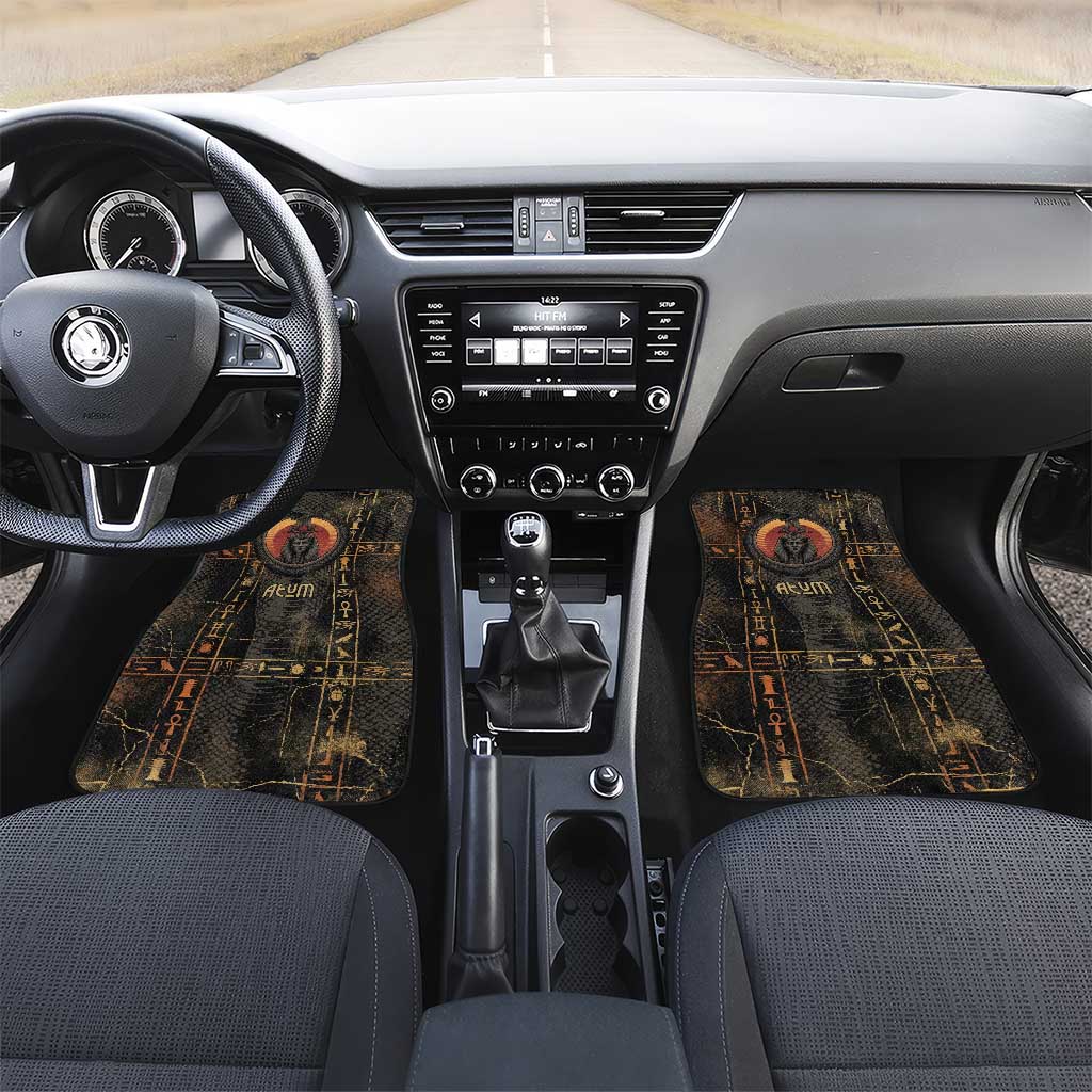 Atum Ancient Egyptian Car Mats with Dark Hieroglyph Grid, Ouroboros Serpent Ring and The Final Serpent - African Pride