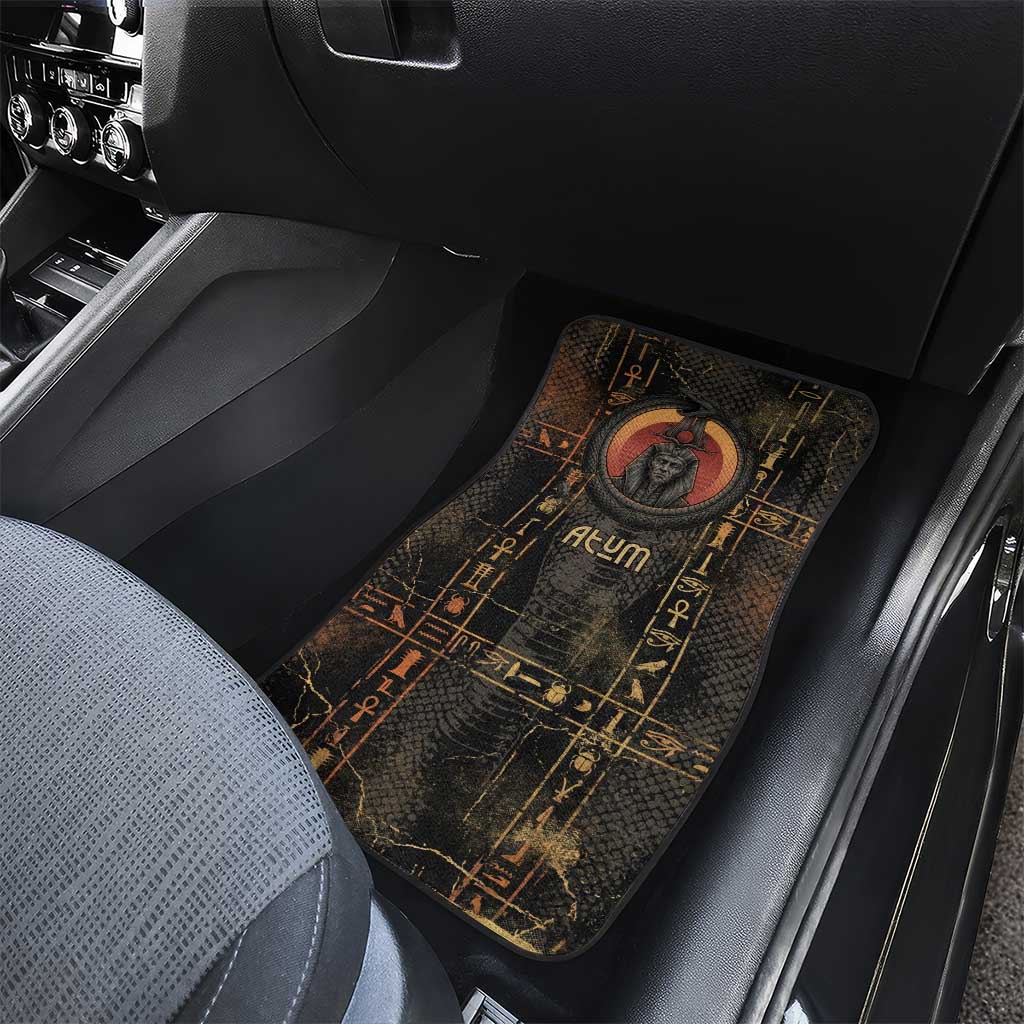Atum Ancient Egyptian Car Mats with Dark Hieroglyph Grid, Ouroboros Serpent Ring and The Final Serpent - African Pride