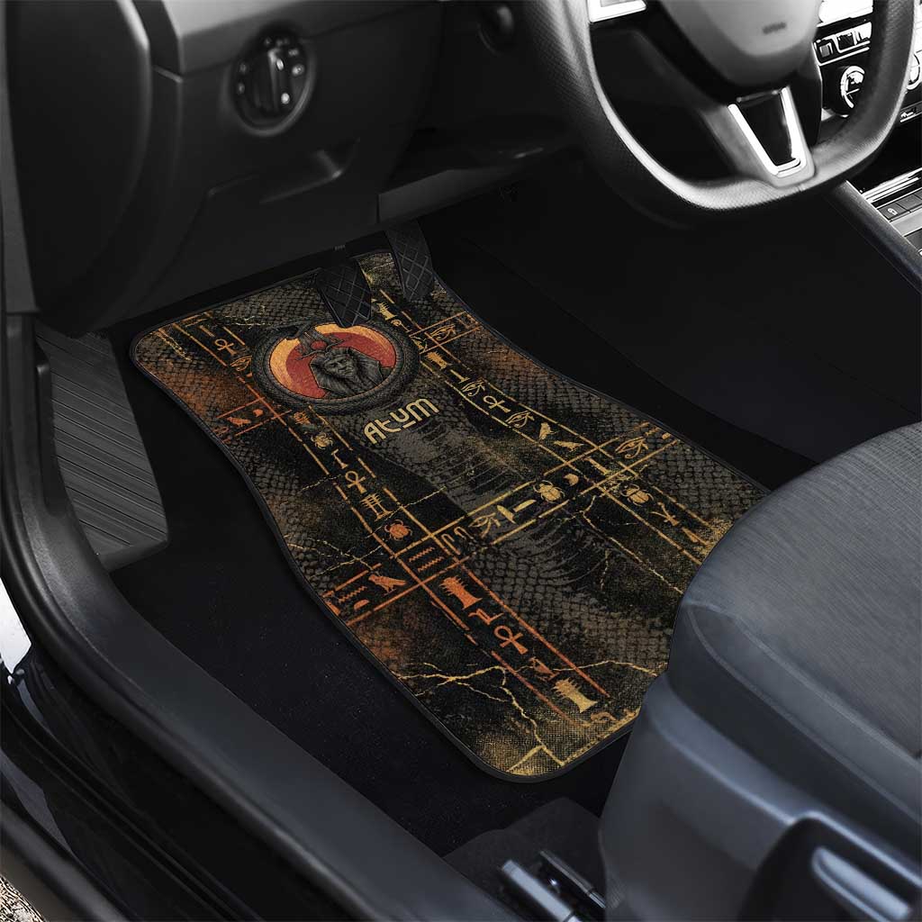 Atum Ancient Egyptian Car Mats with Dark Hieroglyph Grid, Ouroboros Serpent Ring and The Final Serpent - African Pride