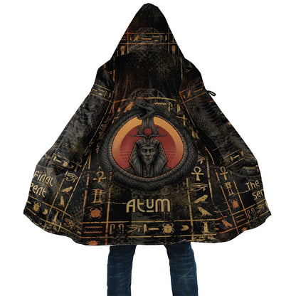 Atum Ancient Egyptian Cloak with Dark Hieroglyph Grid, Ouroboros Serpent Ring and The Final Serpent - African Pride
