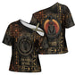 Atum Ancient Egyptian Cross Shoulder Shirt with Dark Hieroglyph Grid, Ouroboros Serpent Ring and The Final Serpent - African Pride