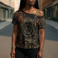 Atum Ancient Egyptian Cross Shoulder Shirt with Dark Hieroglyph Grid, Ouroboros Serpent Ring and The Final Serpent - African Pride