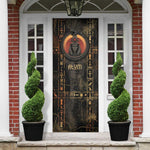 Atum Ancient Egyptian Door Cover with Dark Hieroglyph Grid, Ouroboros Serpent Ring and The Final Serpent - African Pride
