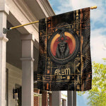 Atum Ancient Egyptian Garden Flag with Dark Hieroglyph Grid, Ouroboros Serpent Ring and The Final Serpent - African Pride