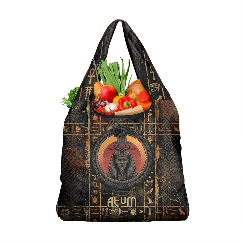 Atum Ancient Egyptian Grocery Bag with Dark Hieroglyph Grid, Ouroboros Serpent Ring and The Final Serpent - African Pride
