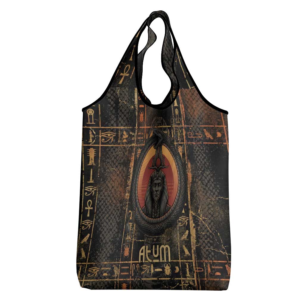 Atum Ancient Egyptian Grocery Bag with Dark Hieroglyph Grid, Ouroboros Serpent Ring and The Final Serpent - African Pride