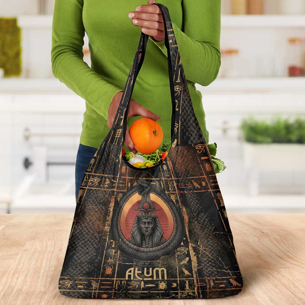 Atum Ancient Egyptian Grocery Bag with Dark Hieroglyph Grid, Ouroboros Serpent Ring and The Final Serpent - African Pride