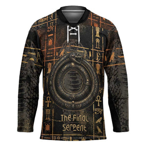 Atum Ancient Egyptian Hockey Jersey with Dark Hieroglyph Grid, Ouroboros Serpent Ring and The Final Serpent - African Pride