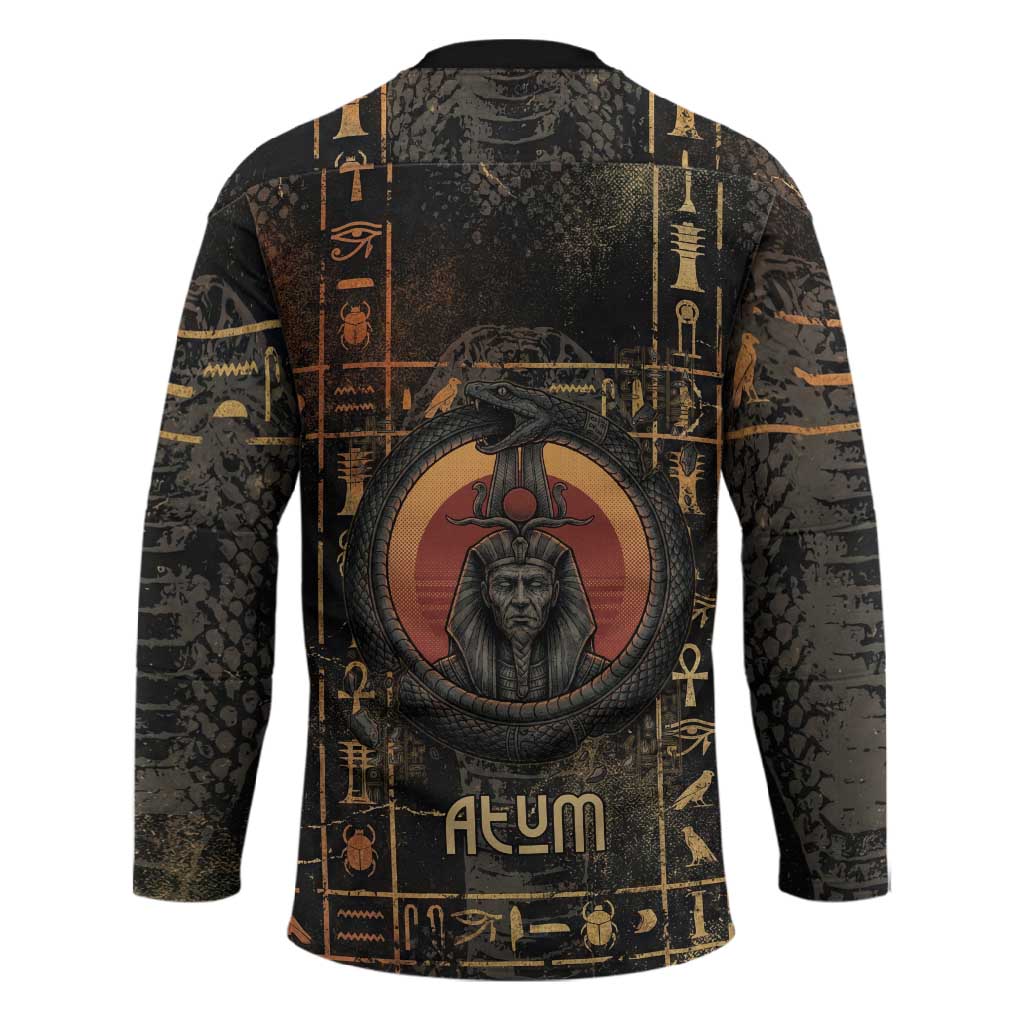 Atum Ancient Egyptian Hockey Jersey with Dark Hieroglyph Grid, Ouroboros Serpent Ring and The Final Serpent - African Pride