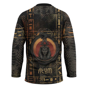 Atum Ancient Egyptian Hockey Jersey with Dark Hieroglyph Grid, Ouroboros Serpent Ring and The Final Serpent - African Pride