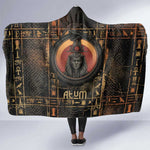 Atum Ancient Egyptian Hooded Blanket with Dark Hieroglyph Grid, Ouroboros Serpent Ring and The Final Serpent - African Pride