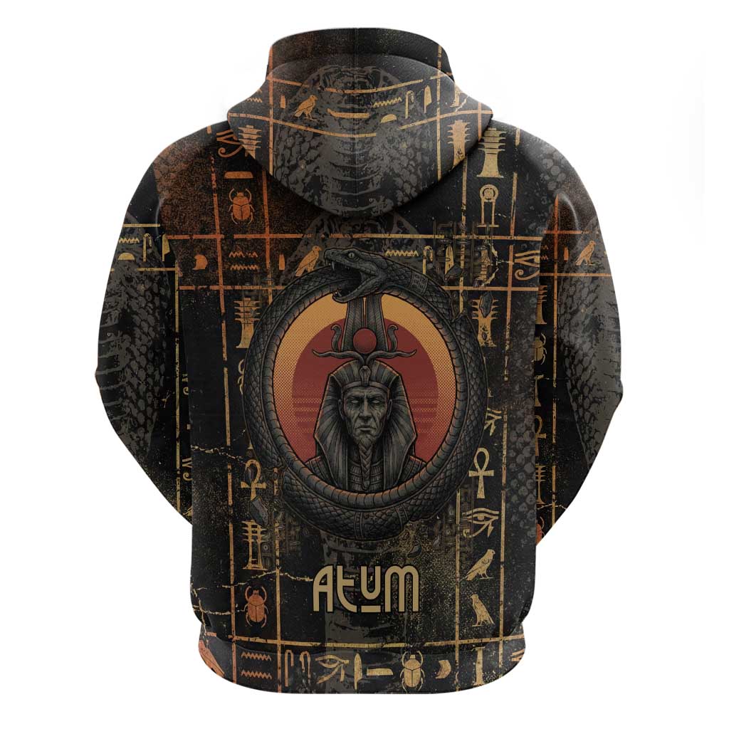 Atum Ancient Egyptian Hoodie with Dark Hieroglyph Grid, Ouroboros Serpent Ring and The Final Serpent - African Pride