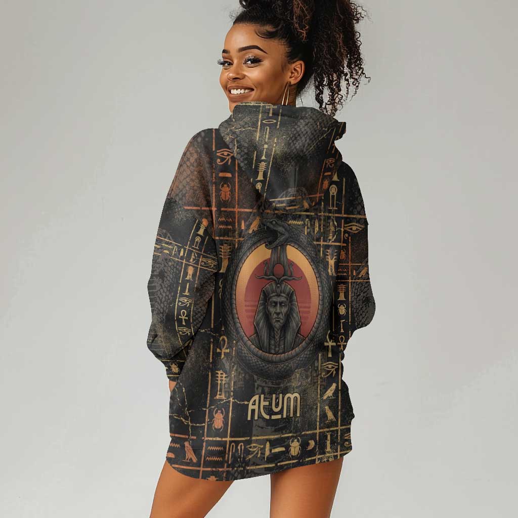 Atum Ancient Egyptian Hoodie Dress with Dark Hieroglyph Grid, Ouroboros Serpent Ring and The Final Serpent - African Pride