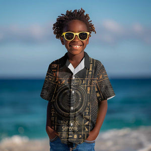 Atum Ancient Egyptian Kid Hawaiian Shirt with Dark Hieroglyph Grid, Ouroboros Serpent Ring and The Final Serpent - African Pride