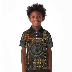 Atum Ancient Egyptian Kid Polo Shirt with Dark Hieroglyph Grid, Ouroboros Serpent Ring and The Final Serpent - African Pride