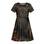 Atum Ancient Egyptian Kid Short Sleeve Dress with Dark Hieroglyph Grid, Ouroboros Serpent Ring and The Final Serpent - African Pride