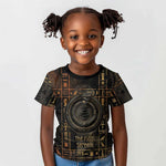 Atum Ancient Egyptian Kid T shirt with Dark Hieroglyph Grid, Ouroboros Serpent Ring and The Final Serpent - African Pride