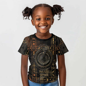 Atum Ancient Egyptian Kid T shirt with Dark Hieroglyph Grid, Ouroboros Serpent Ring and The Final Serpent - African Pride