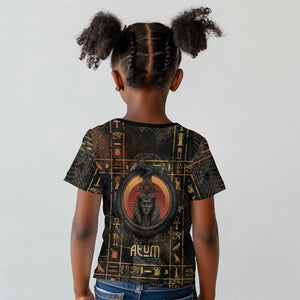 Atum Ancient Egyptian Kid T shirt with Dark Hieroglyph Grid, Ouroboros Serpent Ring and The Final Serpent - African Pride