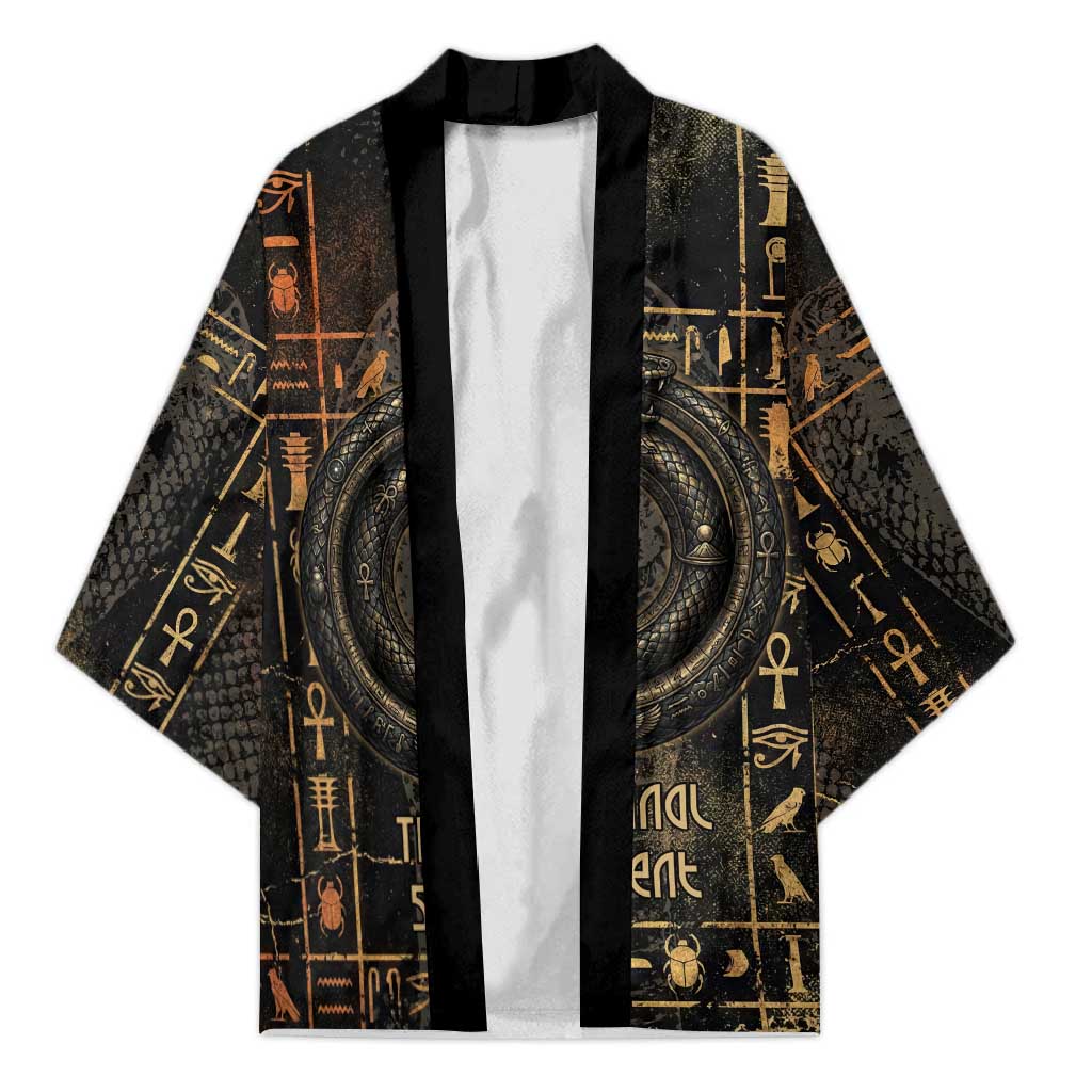 Atum Ancient Egyptian Kimono with Dark Hieroglyph Grid, Ouroboros Serpent Ring and The Final Serpent - African Pride