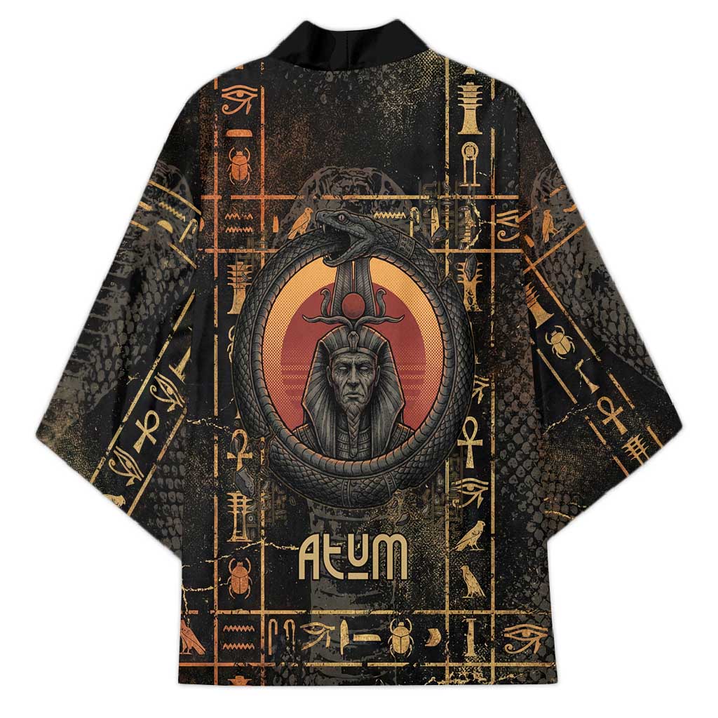 Atum Ancient Egyptian Kimono with Dark Hieroglyph Grid, Ouroboros Serpent Ring and The Final Serpent - African Pride