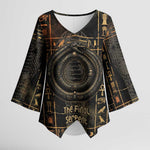 Atum Ancient Egyptian Kimono Sleeve Blouse with Dark Hieroglyph Grid, Ouroboros Serpent Ring and The Final Serpent - African Pride