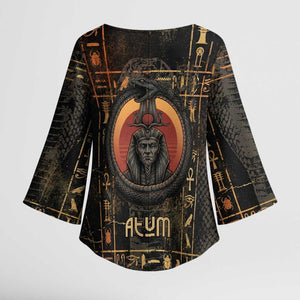 Atum Ancient Egyptian Kimono Sleeve Blouse with Dark Hieroglyph Grid, Ouroboros Serpent Ring and The Final Serpent - African Pride