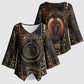 Atum Ancient Egyptian Kimono Sleeve Blouse with Dark Hieroglyph Grid, Ouroboros Serpent Ring and The Final Serpent - African Pride