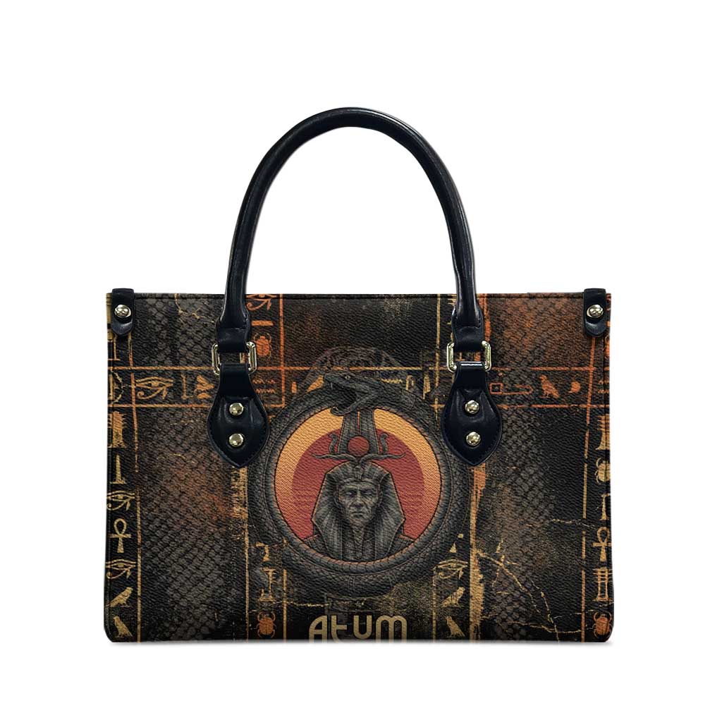 Atum Ancient Egyptian Leather Bag with Dark Hieroglyph Grid, Ouroboros Serpent Ring and The Final Serpent - African Pride