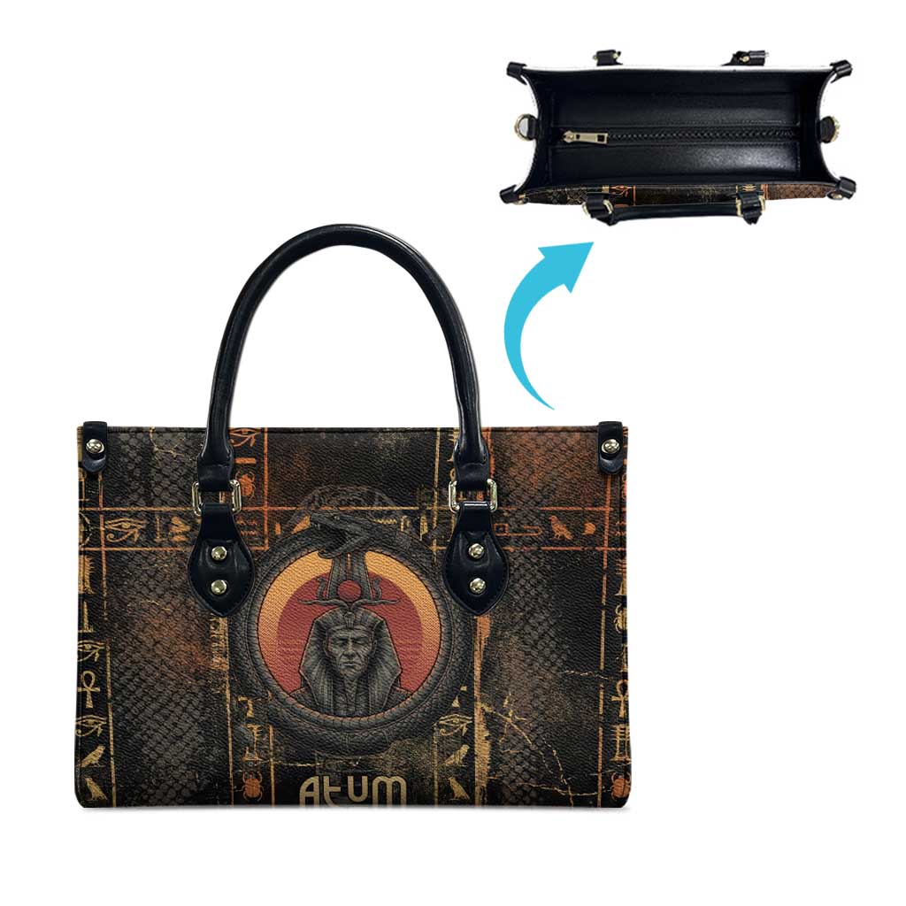 Atum Ancient Egyptian Leather Bag with Dark Hieroglyph Grid, Ouroboros Serpent Ring and The Final Serpent - African Pride