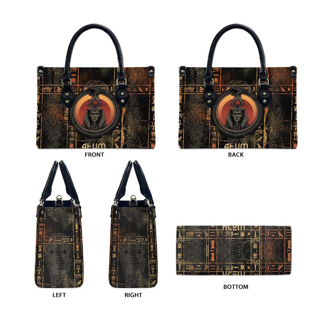 Atum Ancient Egyptian Leather Bag with Dark Hieroglyph Grid, Ouroboros Serpent Ring and The Final Serpent - African Pride