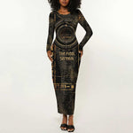 Atum Ancient Egyptian Long Sleeve Bodycon Dress with Dark Hieroglyph Grid, Ouroboros Serpent Ring and The Final Serpent - African Pride