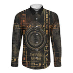 Atum Ancient Egyptian Long Sleeve Button Shirt with Dark Hieroglyph Grid, Ouroboros Serpent Ring and The Final Serpent - African Pride