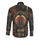 Atum Ancient Egyptian Long Sleeve Button Shirt with Dark Hieroglyph Grid, Ouroboros Serpent Ring and The Final Serpent - African Pride