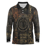Atum Ancient Egyptian Long Sleeve Polo Shirt with Dark Hieroglyph Grid, Ouroboros Serpent Ring and The Final Serpent - African Pride