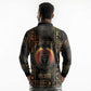 Atum Ancient Egyptian Long Sleeve Polo Shirt with Dark Hieroglyph Grid, Ouroboros Serpent Ring and The Final Serpent - African Pride