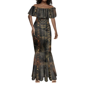 Atum Ancient Egyptian Mermaid Dress with Dark Hieroglyph Grid, Ouroboros Serpent Ring and The Final Serpent - African Pride