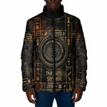 Atum Ancient Egyptian Padded Jacket with Dark Hieroglyph Grid, Ouroboros Serpent Ring and The Final Serpent - African Pride