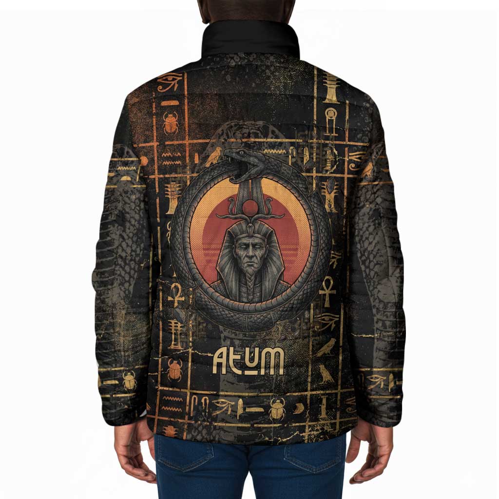 Atum Ancient Egyptian Padded Jacket with Dark Hieroglyph Grid, Ouroboros Serpent Ring and The Final Serpent - African Pride