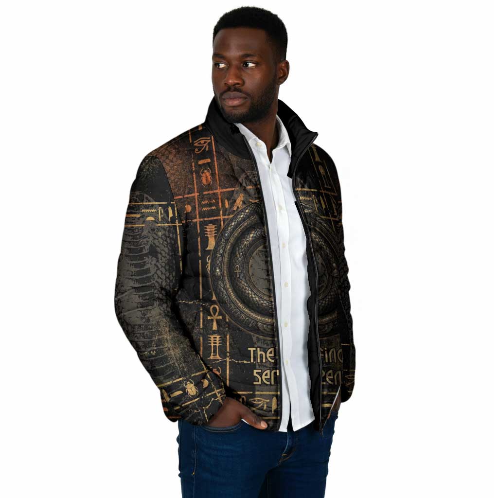 Atum Ancient Egyptian Padded Jacket with Dark Hieroglyph Grid, Ouroboros Serpent Ring and The Final Serpent - African Pride