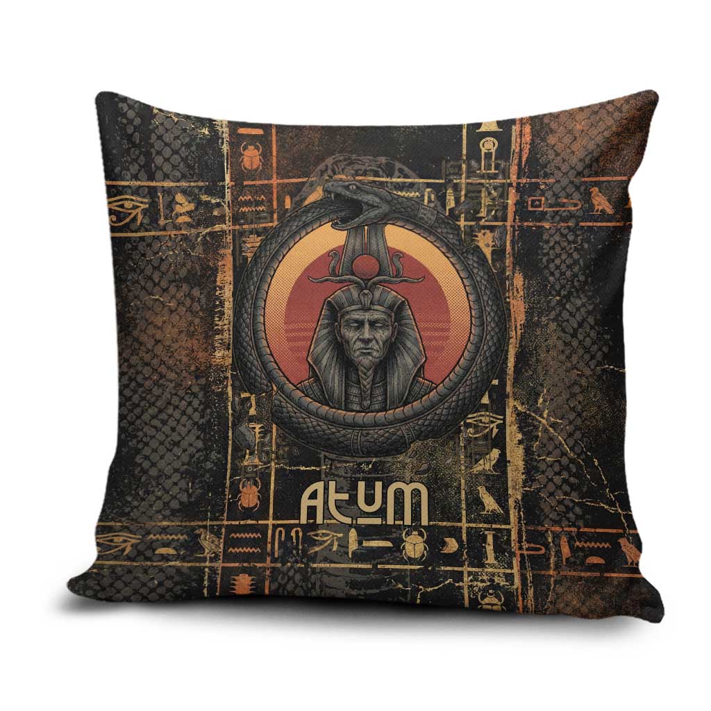 Atum Ancient Egyptian Pillow Cover with Dark Hieroglyph Grid, Ouroboros Serpent Ring and The Final Serpent - African Pride