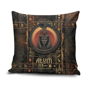 Atum Ancient Egyptian Pillow Cover with Dark Hieroglyph Grid, Ouroboros Serpent Ring and The Final Serpent - African Pride
