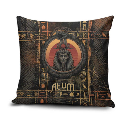 Atum Ancient Egyptian Pillow Cover with Dark Hieroglyph Grid, Ouroboros Serpent Ring and The Final Serpent - African Pride