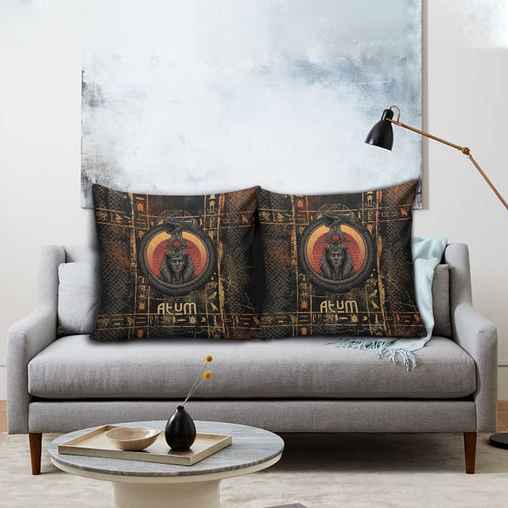 Atum Ancient Egyptian Pillow Cover with Dark Hieroglyph Grid, Ouroboros Serpent Ring and The Final Serpent - African Pride