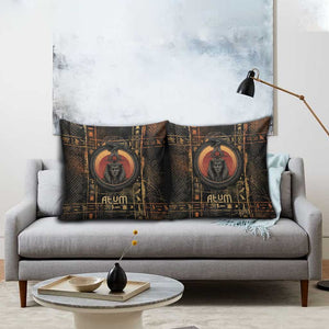 Atum Ancient Egyptian Pillow Cover with Dark Hieroglyph Grid, Ouroboros Serpent Ring and The Final Serpent - African Pride