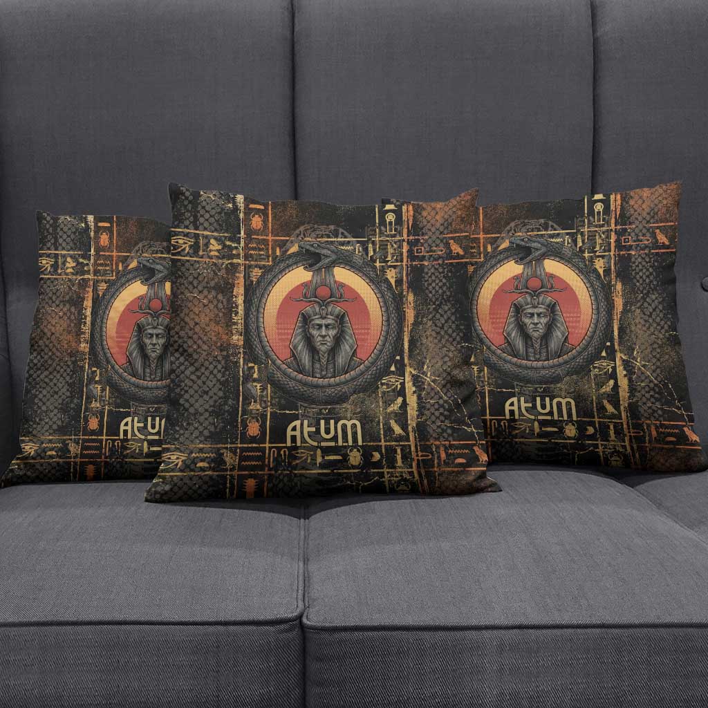 Atum Ancient Egyptian Pillow Cover with Dark Hieroglyph Grid, Ouroboros Serpent Ring and The Final Serpent - African Pride