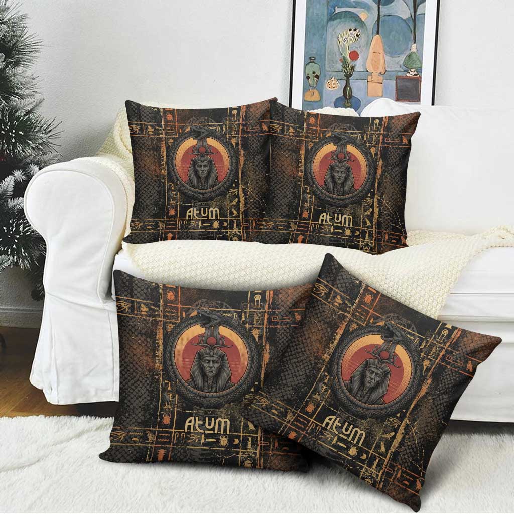 Atum Ancient Egyptian Pillow Cover with Dark Hieroglyph Grid, Ouroboros Serpent Ring and The Final Serpent - African Pride